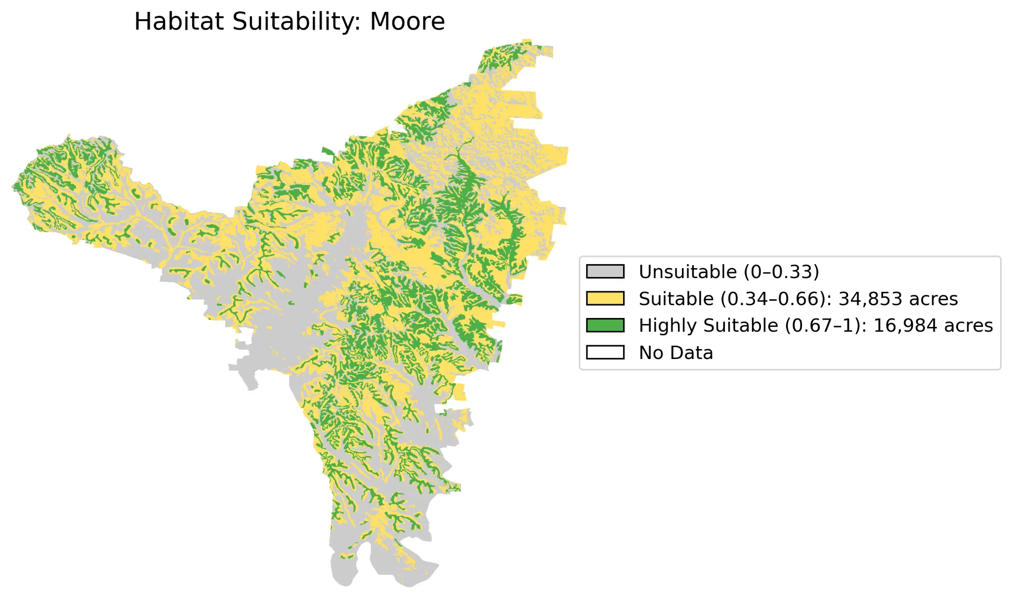 Habitat Suitability Model - Moore County, Tennessee